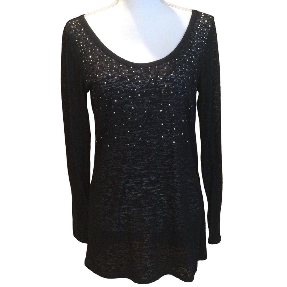 Massini Black Burnout Long Sleeved Embellished Top Size Large